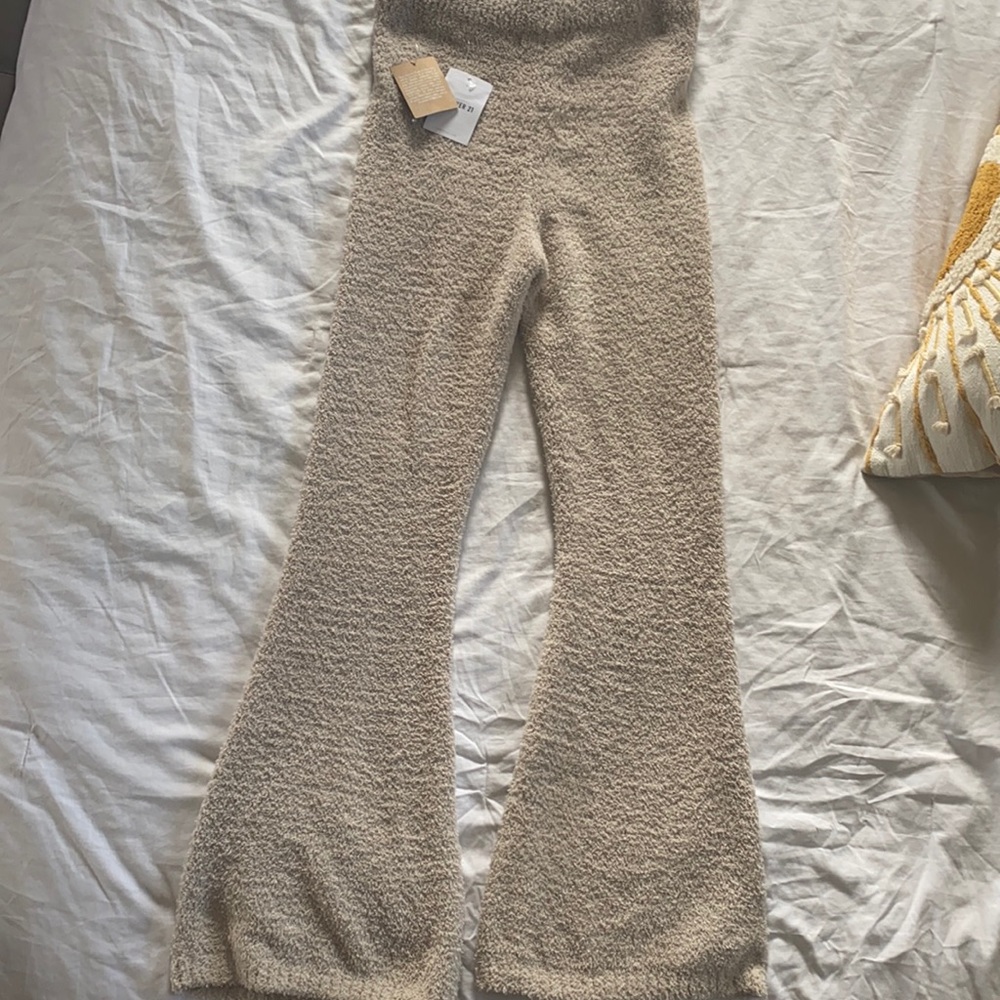 Tan fluffy lounge flare pants